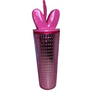 Viral Pink Peep Peeps Bunny Ears Double Wall Tumbler 24.5oz Straw BPA Free NEW